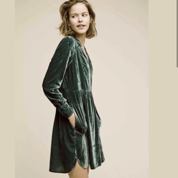 anthropologie green velvet dress Puff-Sleeved Burnout Velvet Maxi Dress